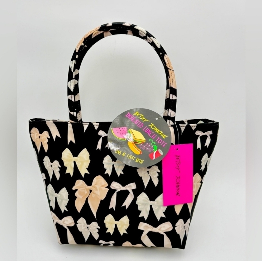 🖤▪️BETSEY JOHNSON▪️ Black COQUETTE Bows Ribbons Satchel Lunch Tote NWT